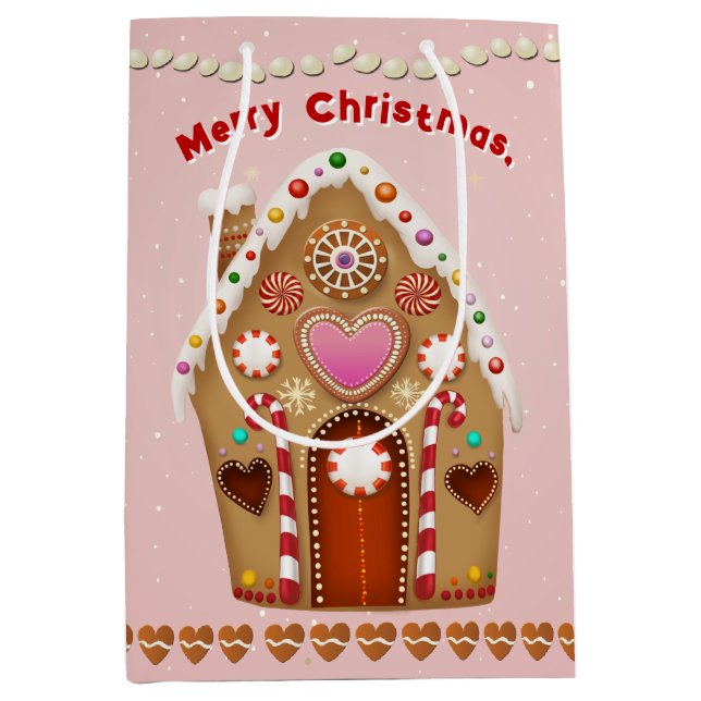 Candy Sprinkled Gingerbread House Mittlere Geschenktüte (Vorderseite)