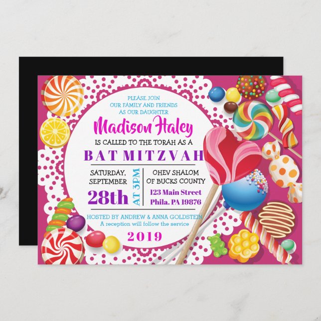 CANDY STORE Bat Mitzvah Einladung (Vorne/Hinten)