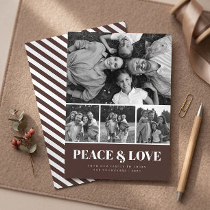 Candy Stripe Peace & Love Foto-Collage - Braun Feiertagskarte