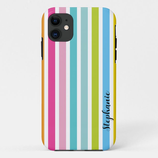 Candy Stripe Personalize Name Monogram iPhone Case (Rückseite)