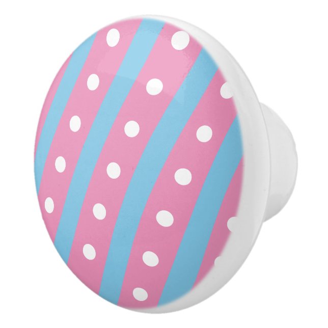 Candy Stripe & Polka Dot Keramik Knock (rosa & bla Keramikknauf (Rechts)