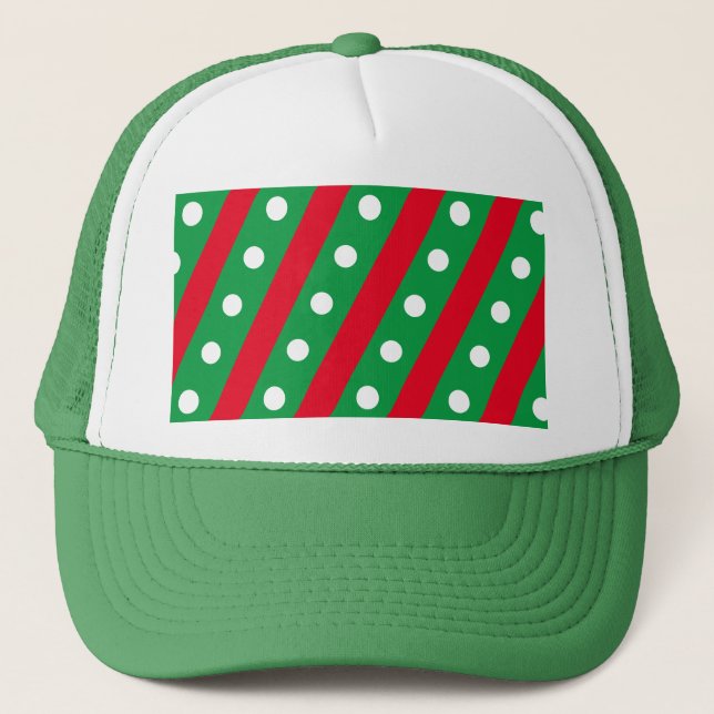 Candy Stripe & Polka Dot Trucker Hat (grün & rot) Truckerkappe (Vorderseite)
