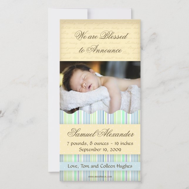 Candy Striped Foto Card: Junge Ankündigung (Vorderseite)