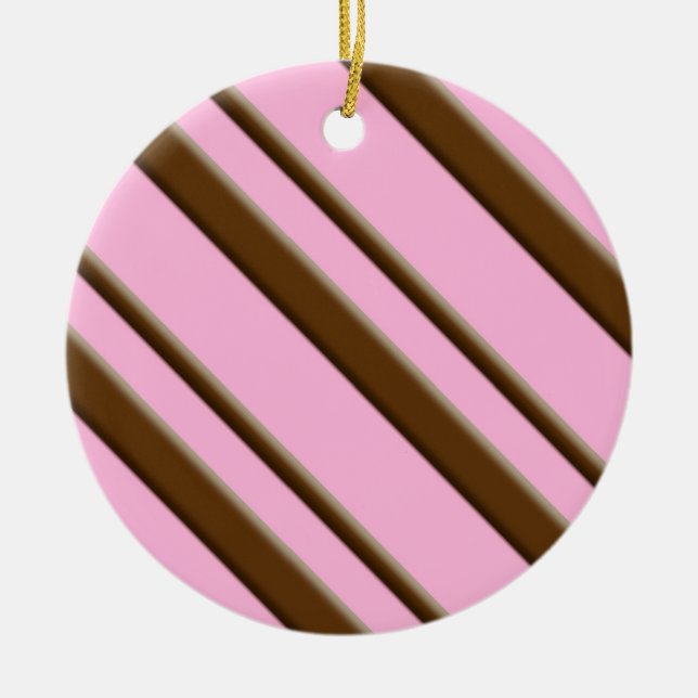 Candy Stripes, rosa und schokoladenbraun Keramikornament (Vorne)