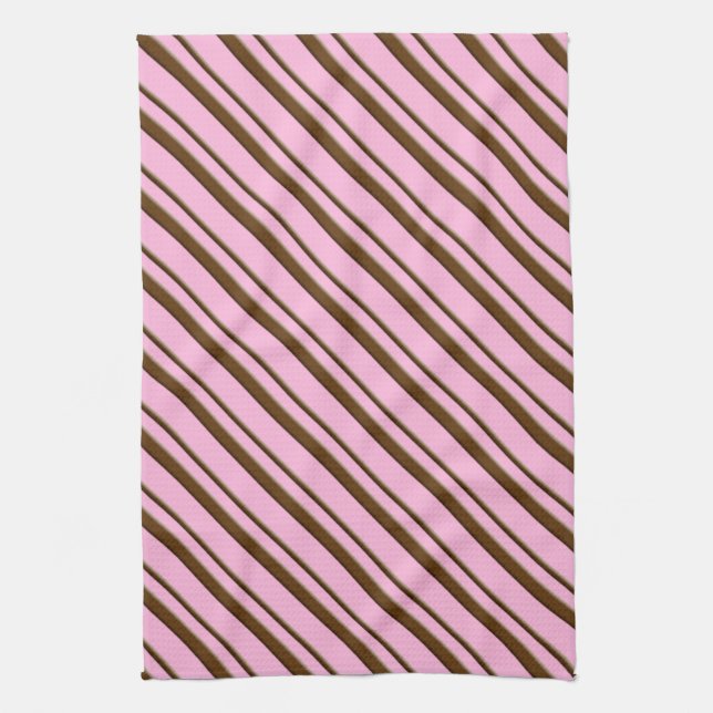 Candy Stripes, rosa und schokoladenbraun Küchentuch (Vertikal)