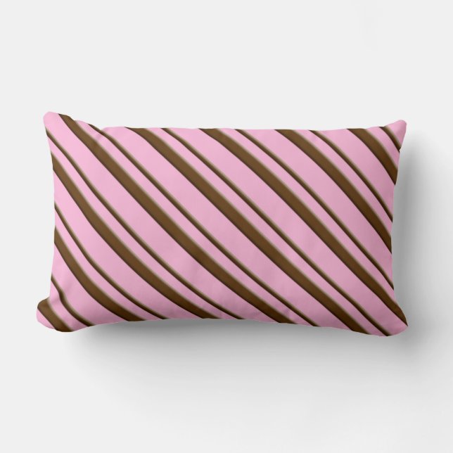 Candy Stripes, rosa und schokoladenbraun Lendenkissen (Vorderseite)