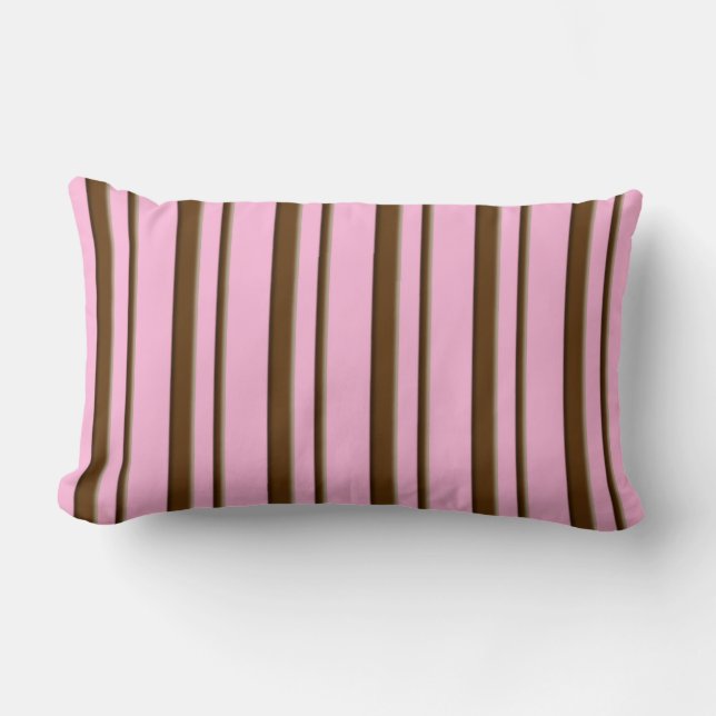Candy Stripes, rosa und schokoladenbraun Lendenkissen (Vorderseite)