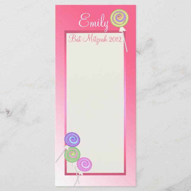 Candy Sweet Bat Mitzvah Programmkarte Programm (Vorderseite)