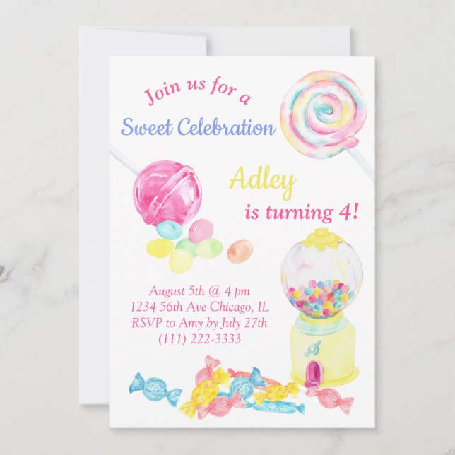 Candy Sweet Lollipop Girl Birthday Einladung (Vorderseite)