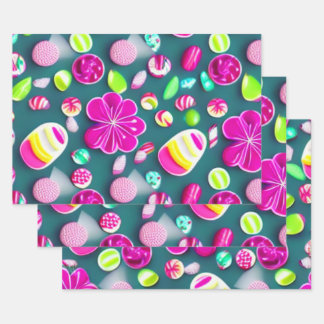 Candy Sweet pink grün, weiße, vielfarbige Bonbons Geschenkpapier Set