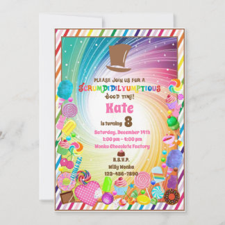 Candy Thema, Schokolade, Goldene Karte, Regenbogen Einladung