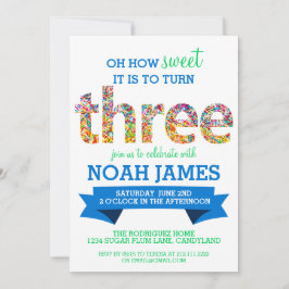 Candy Theme 3. Geburtstag Party Sprinkles BLAU Einladung