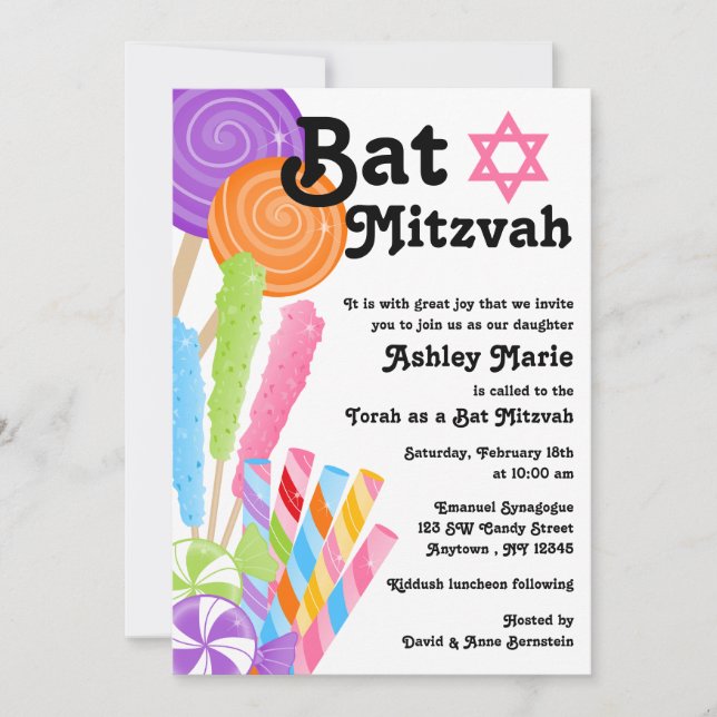 Candy Theme Bat Mizwa Einladung (Vorderseite)