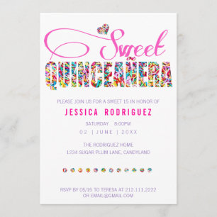 Candy Thème Quinceañera Anniversaire Invitation