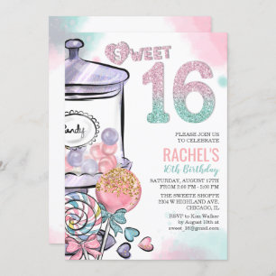 Candy Theme Sweet 16 Anniversaire Invitation