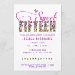 Candy Theme SWEET Quinze Anniversaires Invitation