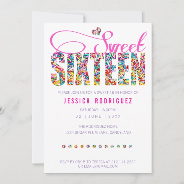 Candy Thème Sweet sixteen Anniversaire Invitation (Devant)