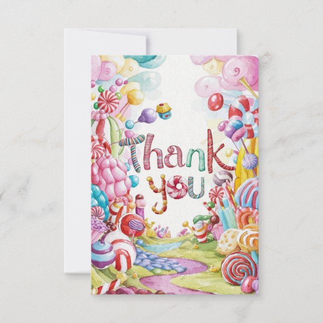 Candy Wonderland Candyland danke Karte (Vorderseite)