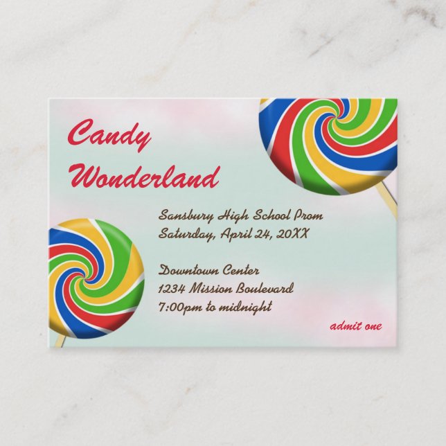 Candy Wunderland Sonderanfertigung Logo Eintrittsk Visitenkarte (Vorderseite)