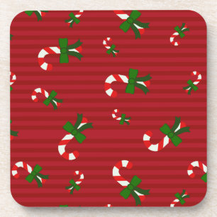 Candycane auf roten Streifen Weihnachten Untersetz Getränkeuntersetzer
