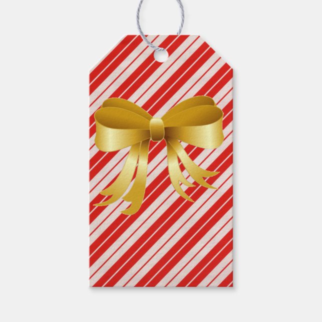 Candycane Stripe mit Gold Bow Geschenkanhänger (Vorderseite)