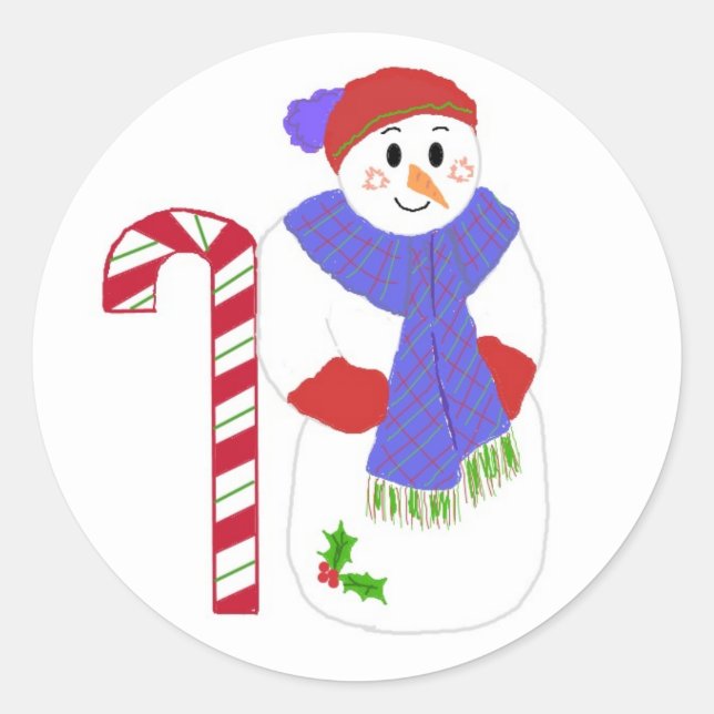 Candycane und Jolly Snowman Runder Aufkleber (Vorderseite)