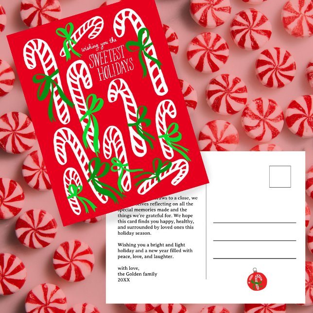 Candycanes Bows Niedlich CUSTOM Weihnachtsfeiertag Postkarte (Sweetest Holidays Candycanes Bows Cute CUSTOM Christmas Holiday Postcard
)
