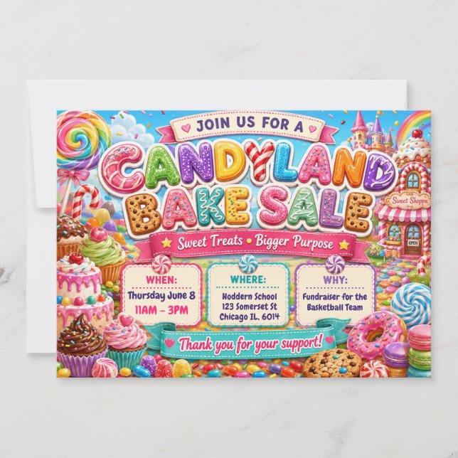 Candyland Backverkaufsdesign Einladung (Vorderseite)