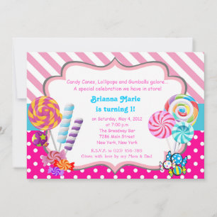 Candyland bonbons thème Anniversaire Invitation