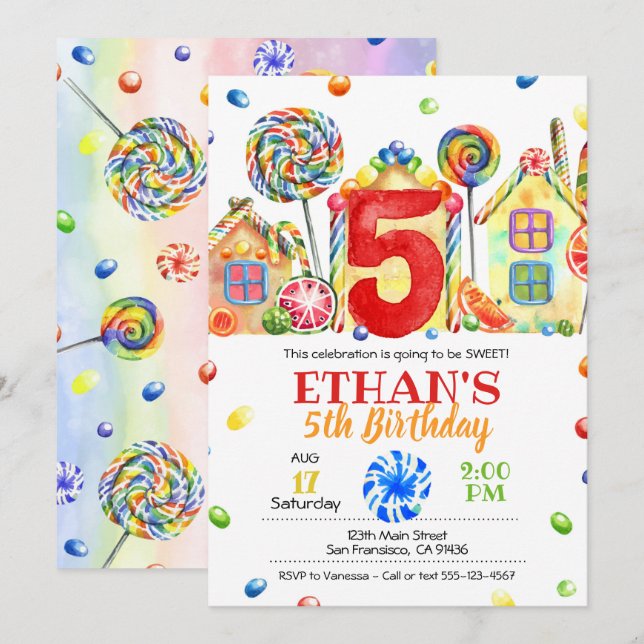 Candyland Candy Einladung zum Candy Theme - 5. (Vorne/Hinten)