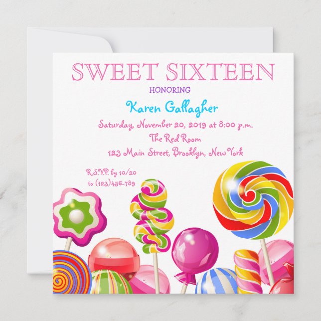 Candyland Candy Thema Süß 16 Einladung (Vorderseite)