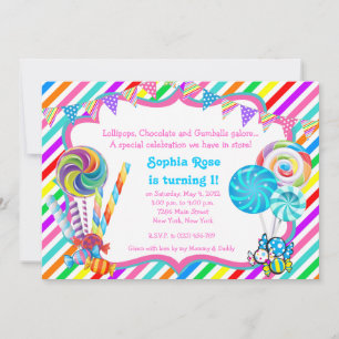 Candyland Candy thème Anniversaire Invitation