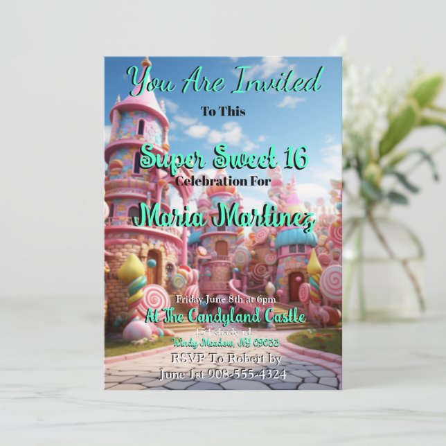 Candyland Castle Sweet 16 Invitations (Debout devant)