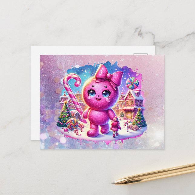 CandyLand GumDrop Feiertagspostkarte (Vorderseite/Rückseite Beispiel)