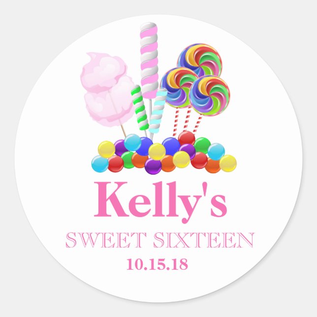 Candyland Süßigkeiten Thema Sweet 16 Gefallen Labe Runder Aufkleber (Vorderseite)