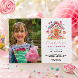 Candyland Sweet Celebration Kindergeburtstag Foto Einladung