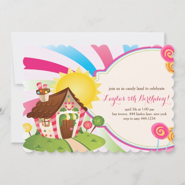 Candyland Sweet Shop Einladungen zum Geburtstag (Vorderseite)