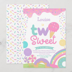 Candyland und Eiscreme, zwei süße 2. Geburtstag Einladung