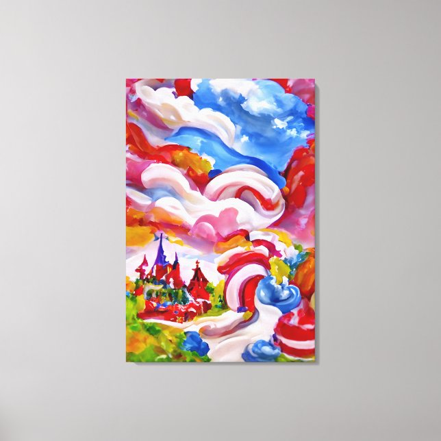 Candyland Wonderland Blue Sky White Clouds Leinwanddruck (Vorderseite)