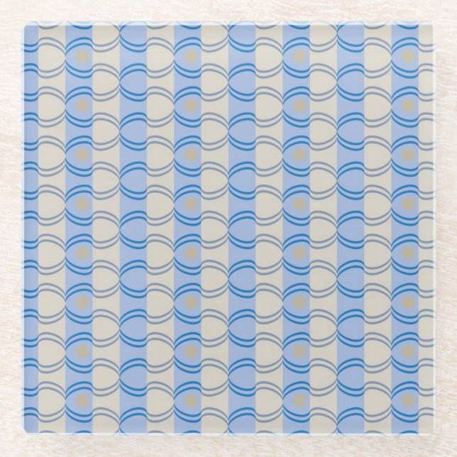 Candystripe Blau auf lagertan Glasuntersetzer (Vorderseite)