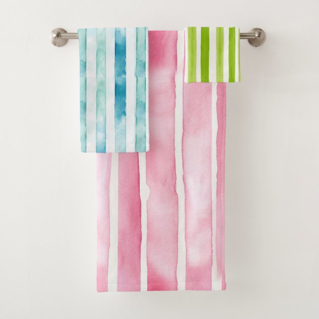 Candystripe Blue, Green & Pink. Sei anders! Badhandtuch Set (Insitu)