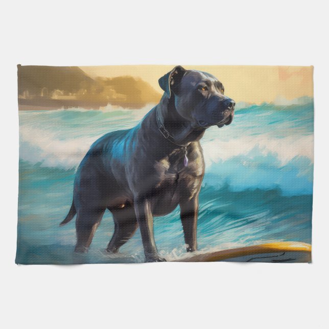 Cane Corso Beach Surfgrafik Geschirrtuch (Horizontal)