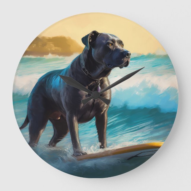 Cane Corso Beach Surfgrafik Große Wanduhr (Vorderseite)