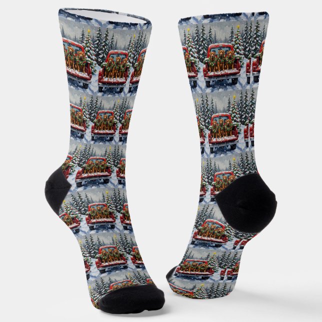 Cane Corso Christmas Red Truck Holiday Socken (Gewinkelt)