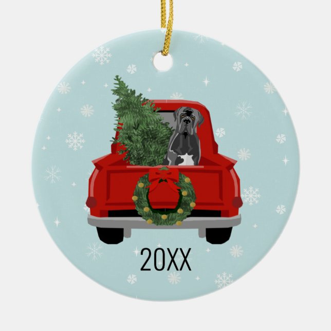 Cane Corso Dog Christmas Red Truck Keramik Ornament (Vorne)
