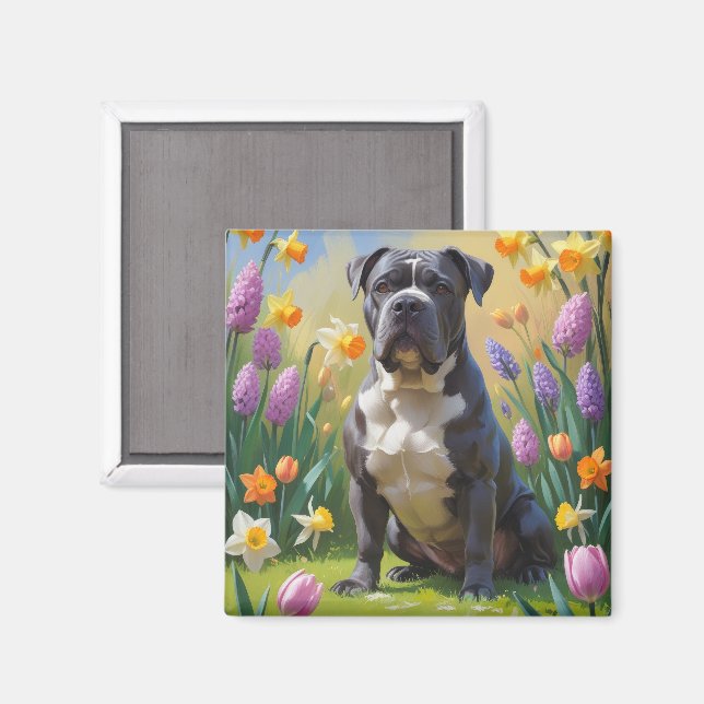 Cane Corso Dog Frühlingsblumen Malerei Magnet (Vorderseite/Rückseite)