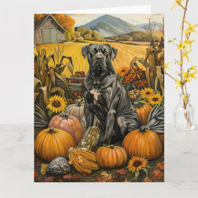 Cane Corso Dog Herbsternte Erntedank Karte (Gelbe Blume)