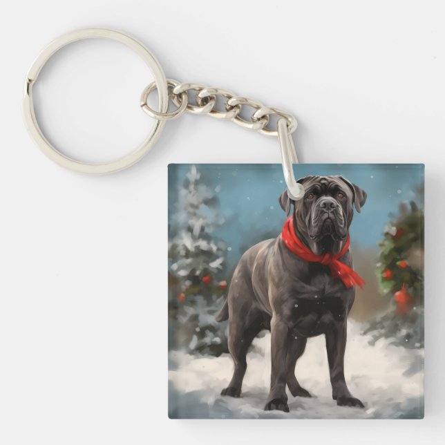Cane Corso Dog im Schnee Weihnachten Schlüsselanhänger (Vorderseite)
