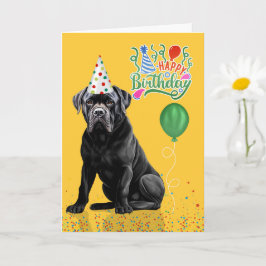 Cane Corso Dog Party Hat Yellow Birthday Karte
