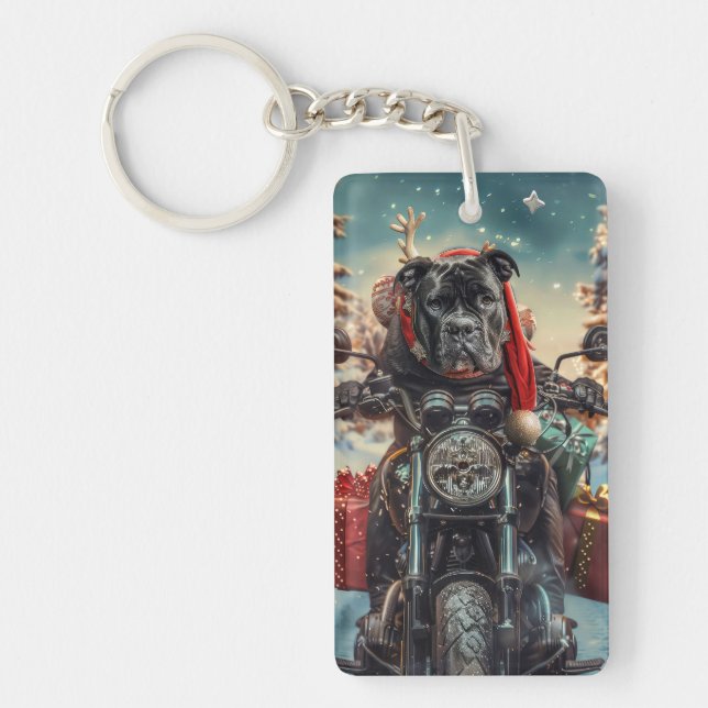 Cane Corso Dog Riding Motorrad Weihnachten Schlüsselanhänger (Vorderseite)